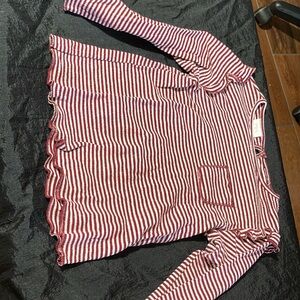 Zara Maroon/White Striped Ruffle Top